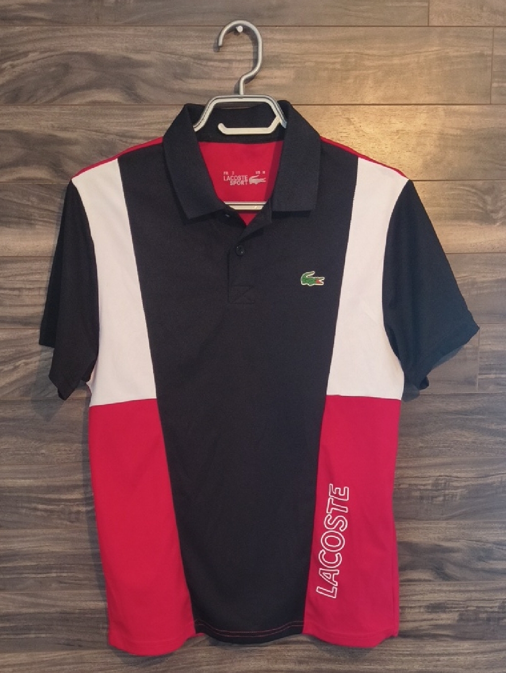 Lacoste Sport Colorblock Polo Shirt Black Red White Size 2 - US Medium
